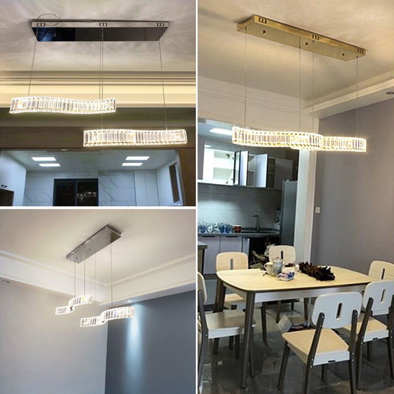 Modern Luxurious LED Island Pendant Lighting Wave Prismatic Optical Crystal Island Ceiling Light for Dining Table
