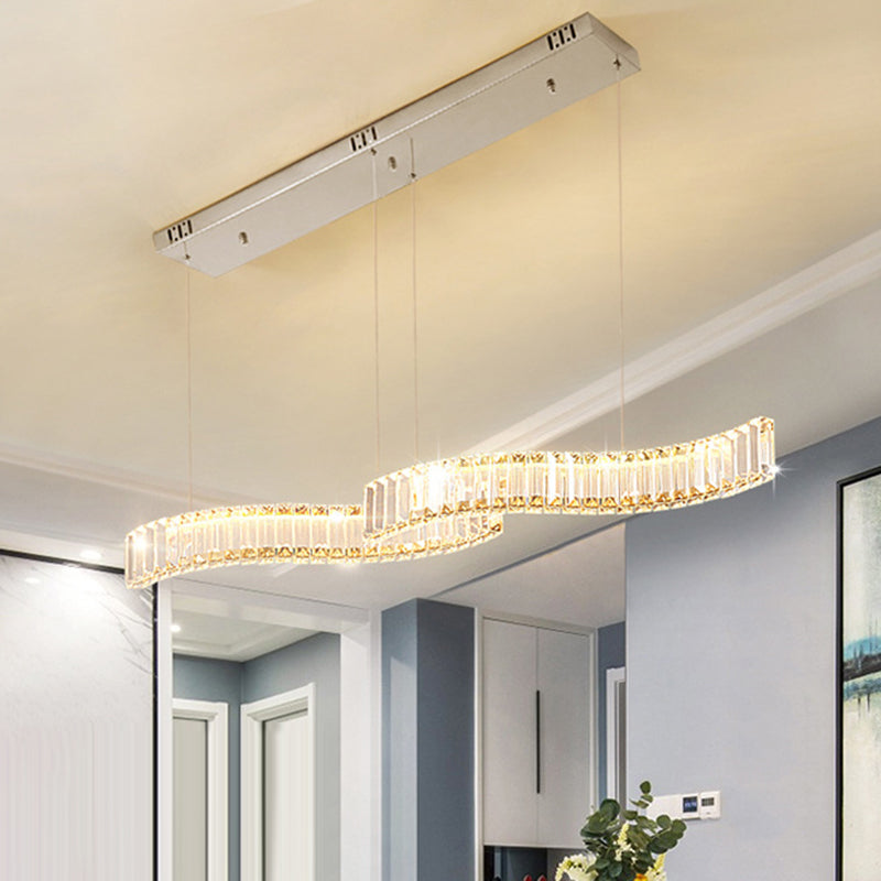 Modern Luxurious LED Island Pendant Lighting Wave Prismatic Optical Crystal Island Ceiling Light for Dining Table