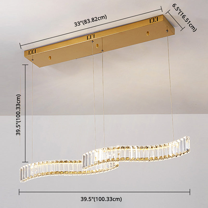 Modern Luxurious LED Island Pendant Lighting Wave Prismatic Optical Crystal Island Ceiling Light for Dining Table
