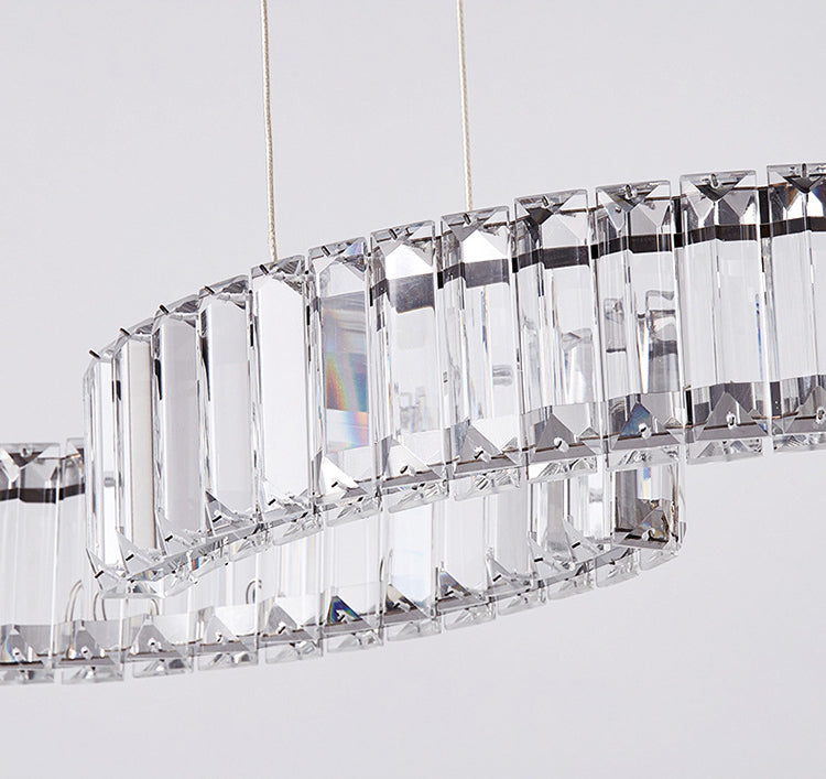 Modern Luxurious LED Island Pendant Lighting Wave Prismatic Optical Crystal Island Ceiling Light for Dining Table