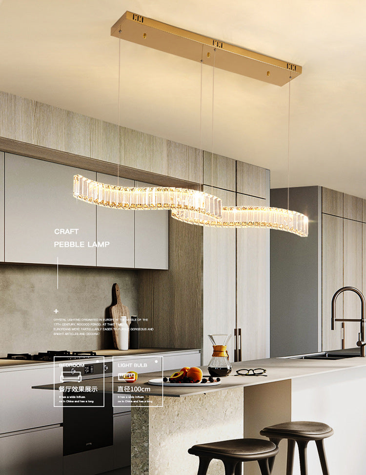 Modern Luxurious LED Island Pendant Lighting Wave Prismatic Optical Crystal Island Ceiling Light for Dining Table