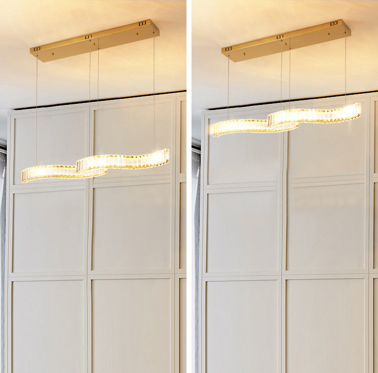 Modern Luxurious LED Island Pendant Lighting Wave Prismatic Optical Crystal Island Ceiling Light for Dining Table