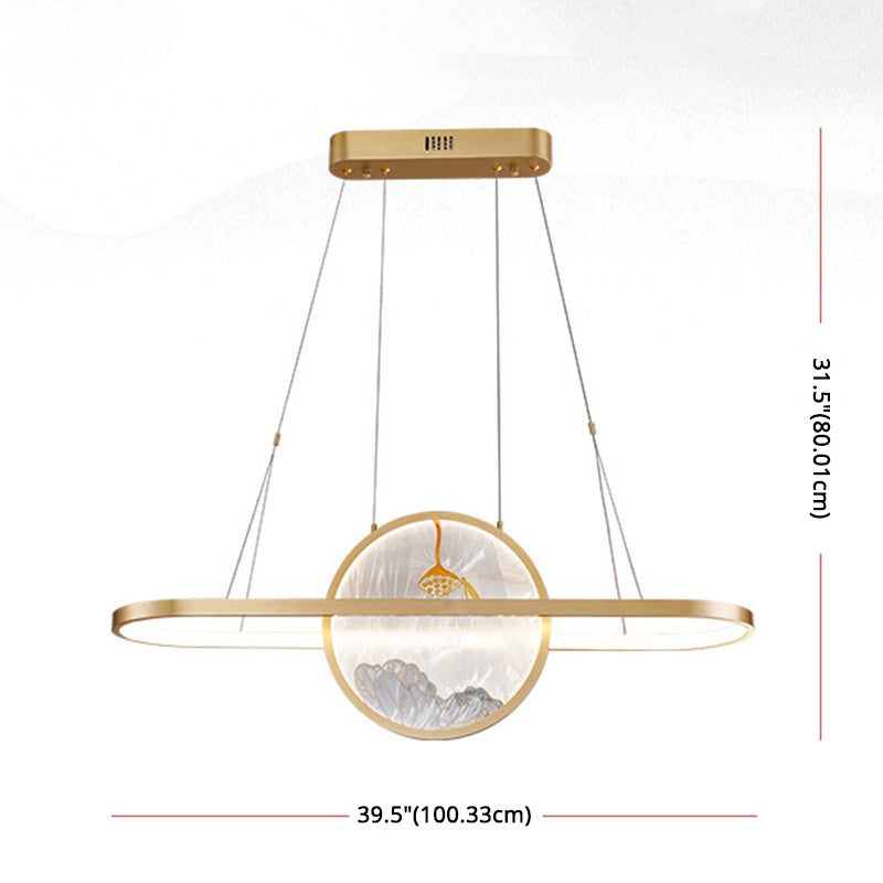 Chinese Style Gold Round Linear Island Pendant Lighting LED Metal Island Ceiling Light for Living Room