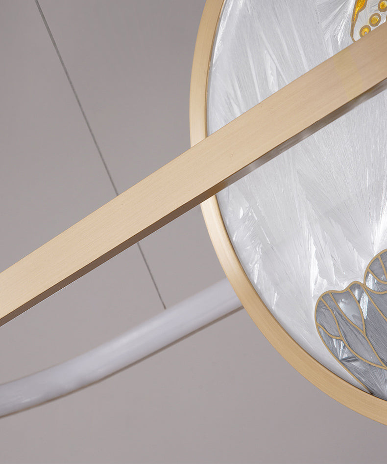 Chinese Style Gold Round Linear Island Pendant Lighting LED Metal Island Ceiling Light for Living Room