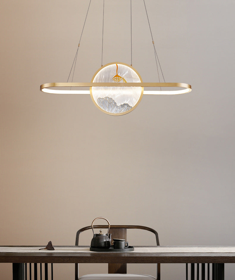 Chinese Style Gold Round Linear Island Pendant Lighting LED Metal Island Ceiling Light for Living Room