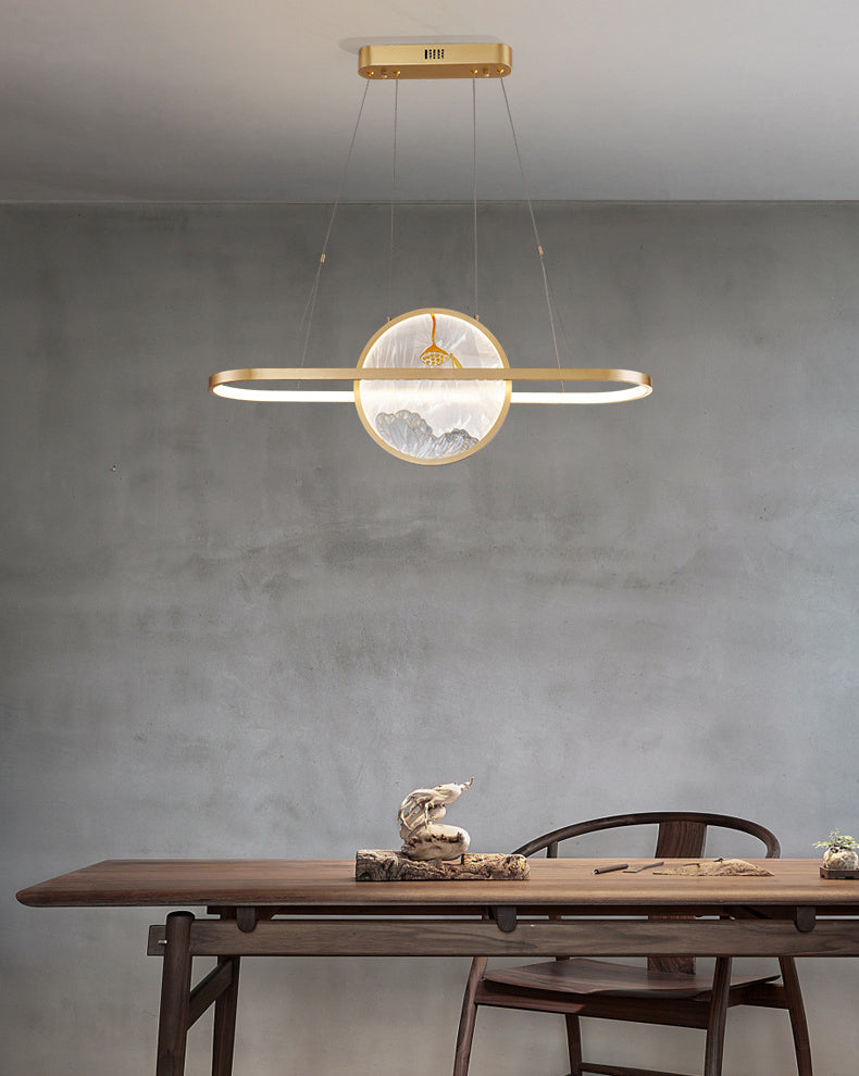 Chinese Style Gold Round Linear Island Pendant Lighting LED Metal Island Ceiling Light for Living Room