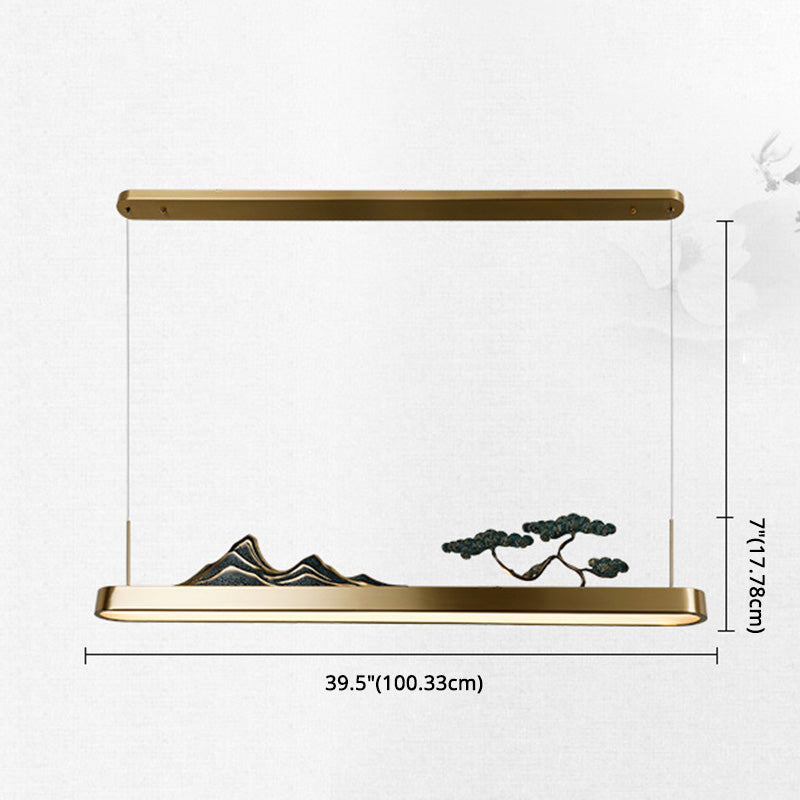 Chinese Luxurious Gold LED Island Pendant Lighting Metal Linear Island Ceiling Light for Tearoom