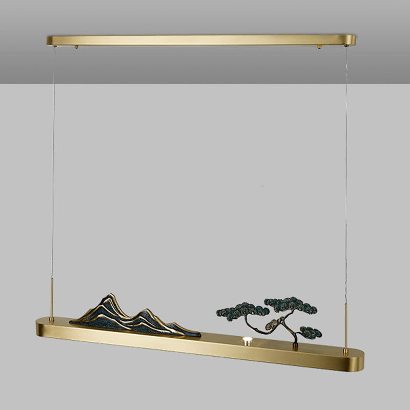 Chinese Luxurious Gold LED Island Pendant Lighting Metal Linear Island Ceiling Light for Tearoom