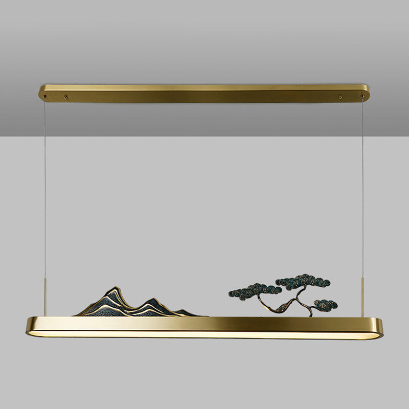 Chinese Luxurious Gold LED Island Pendant Lighting Metal Linear Island Ceiling Light for Tearoom