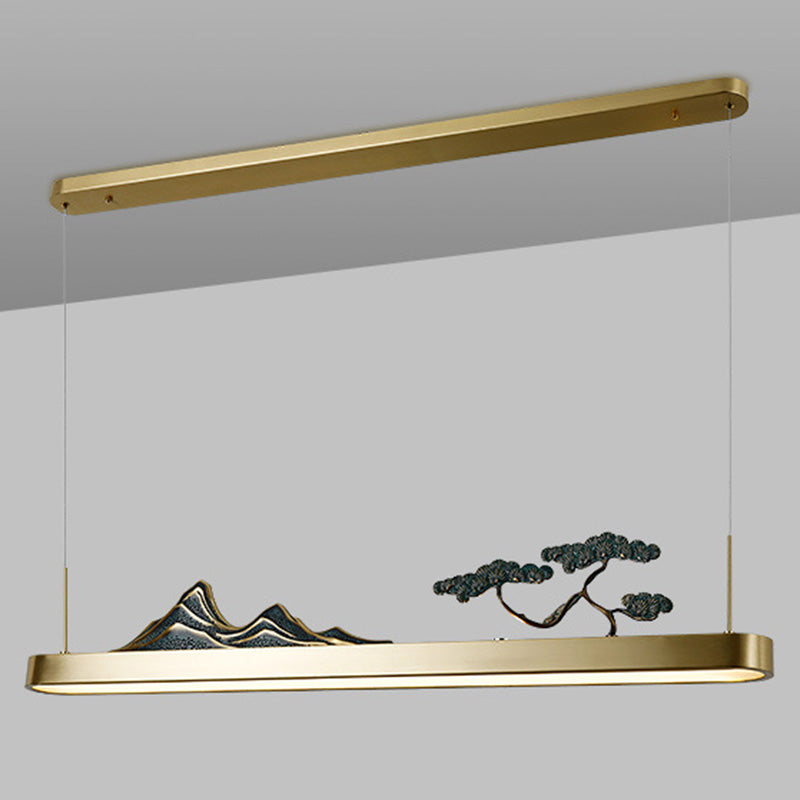 Chinese Luxurious Gold LED Island Pendant Lighting Metal Linear Island Ceiling Light for Tearoom