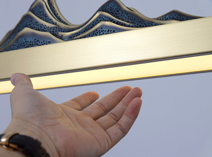 Chinese Luxurious Gold LED Island Pendant Lighting Metal Linear Island Ceiling Light for Tearoom