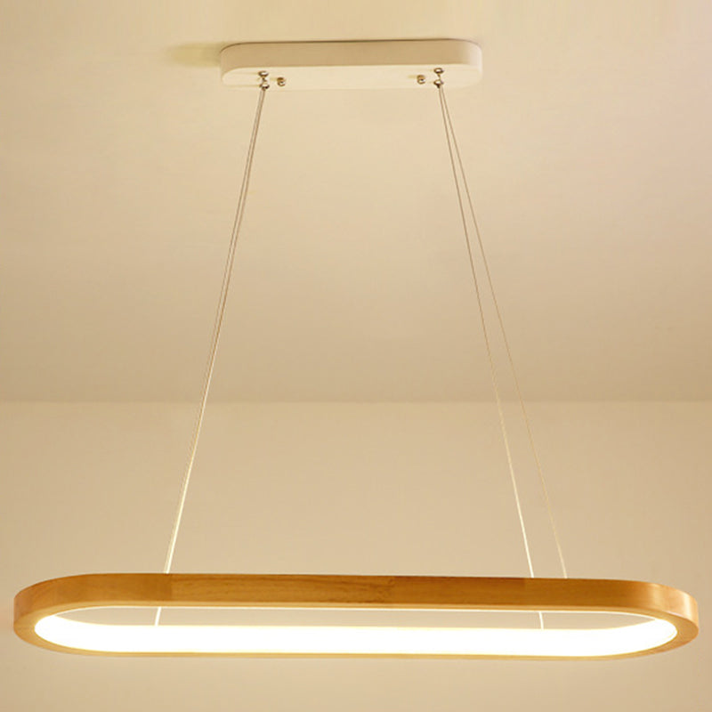 Modern Minimalist Oval Island Light LED Wooden Strip Restaurant Pendant Lighting