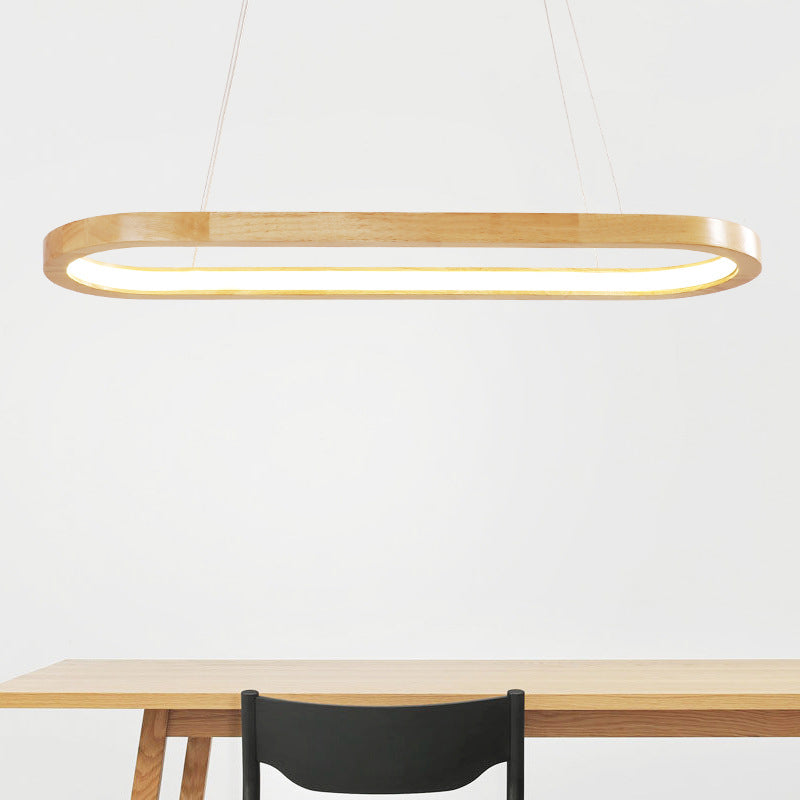 Modern Minimalist Oval Island Light LED Wooden Strip Restaurant Pendant Lighting