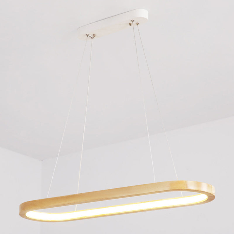 Modern Minimalist Oval Island Light LED Wooden Strip Restaurant Pendant Lighting