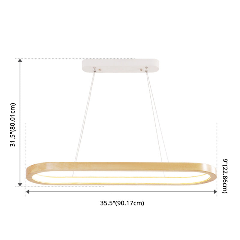 Modern Minimalist Oval Island Light LED Wooden Strip Restaurant Pendant Lighting