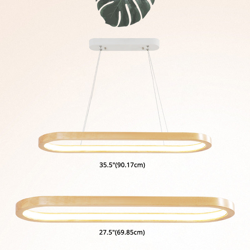 Modern Minimalist Oval Island Light LED Wooden Strip Restaurant Pendant Lighting