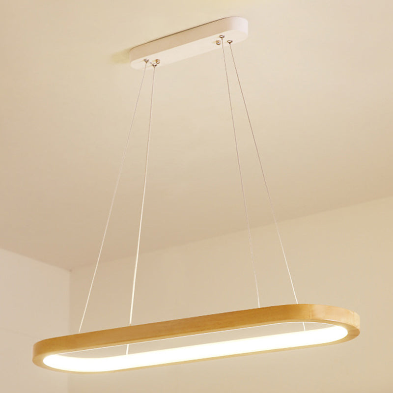 Modern Minimalist Oval Island Light LED Wooden Strip Restaurant Pendant Lighting