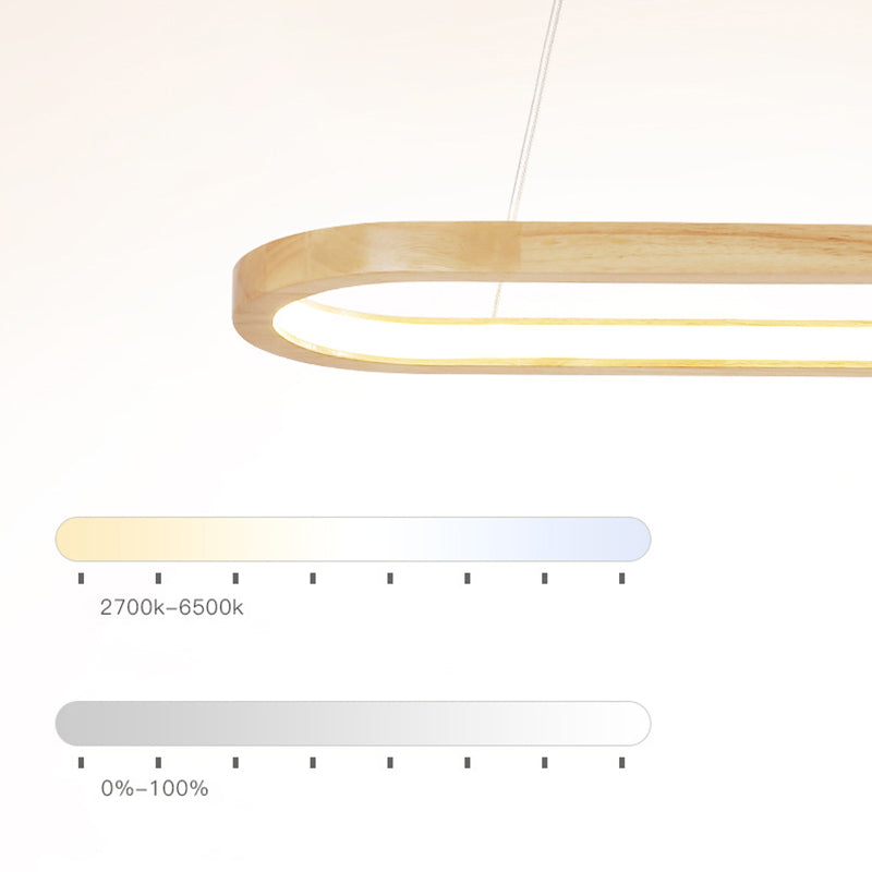 Modern Minimalist Oval Island Light LED Wooden Strip Restaurant Pendant Lighting