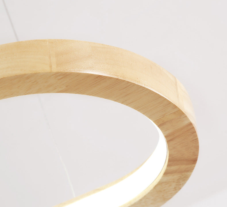 Modern Minimalist Oval Island Light LED Wooden Strip Restaurant Pendant Lighting