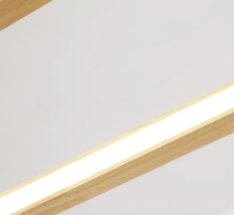 Modern Minimalist Oval Island Light LED Wooden Strip Restaurant Pendant Lighting