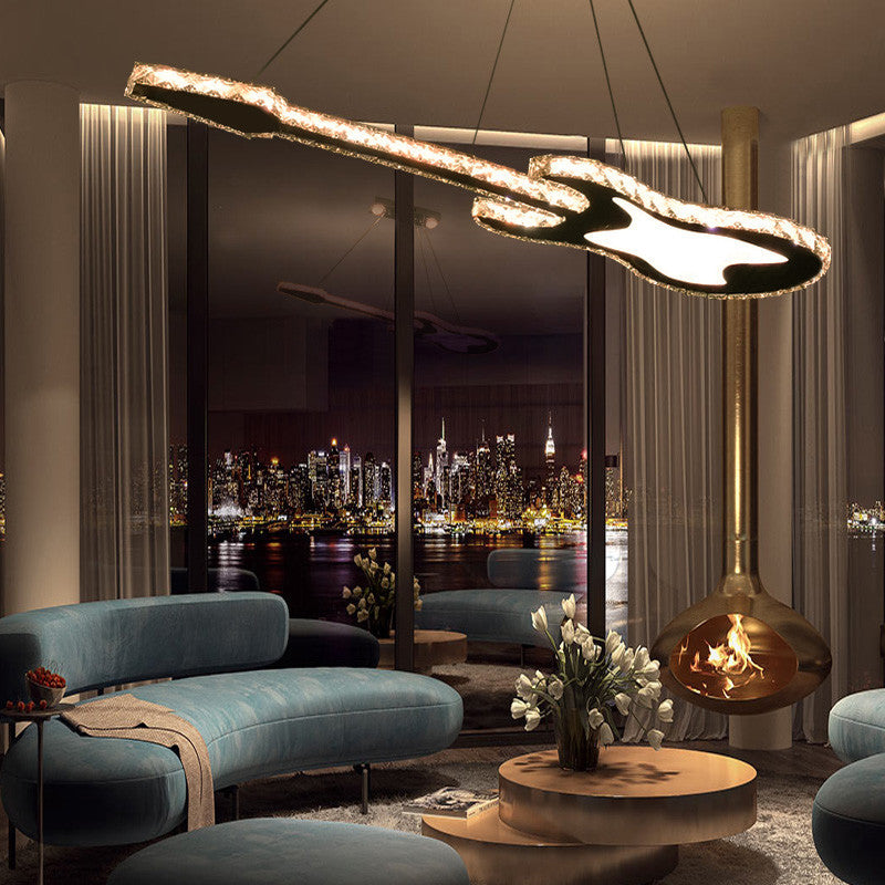 Modern Luxurious LED Island Pendant Lighting Guitar Crystal Decoration Island Ceiling Light for Living Room