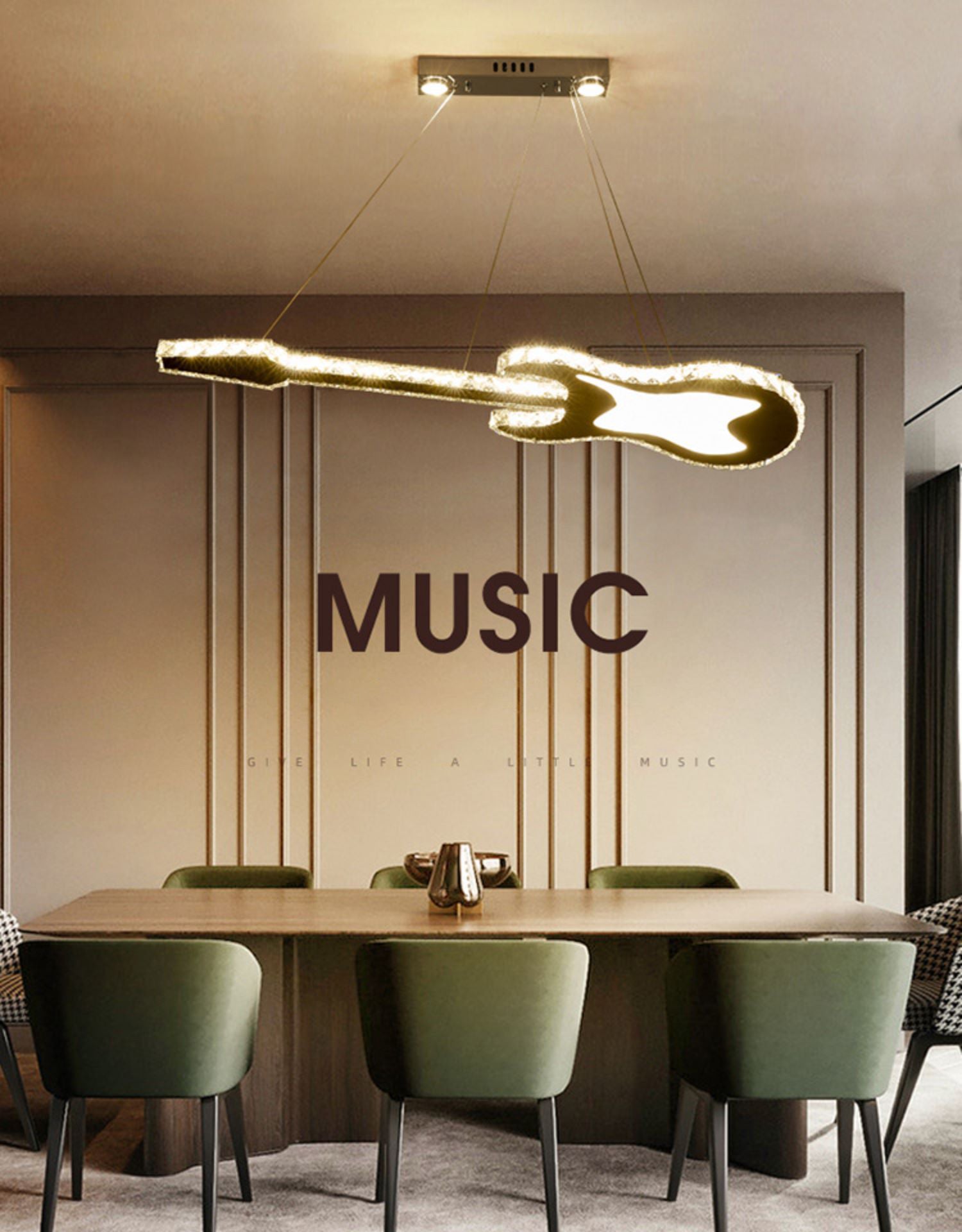 Modern Luxurious LED Island Pendant Lighting Guitar Crystal Decoration Island Ceiling Light for Living Room