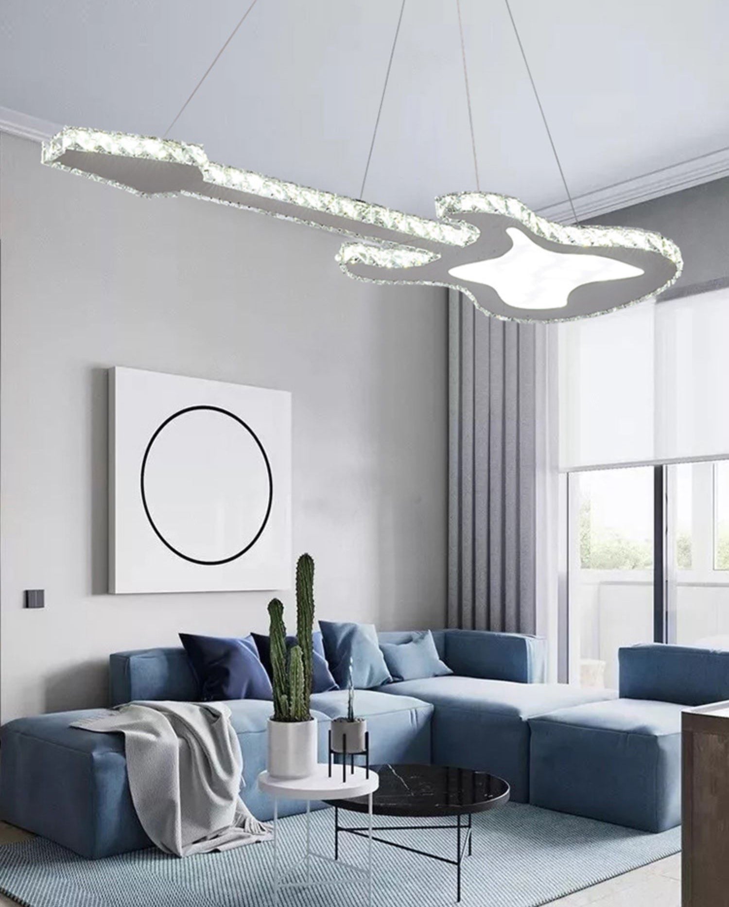 Modern Luxurious LED Island Pendant Lighting Guitar Crystal Decoration Island Ceiling Light for Living Room