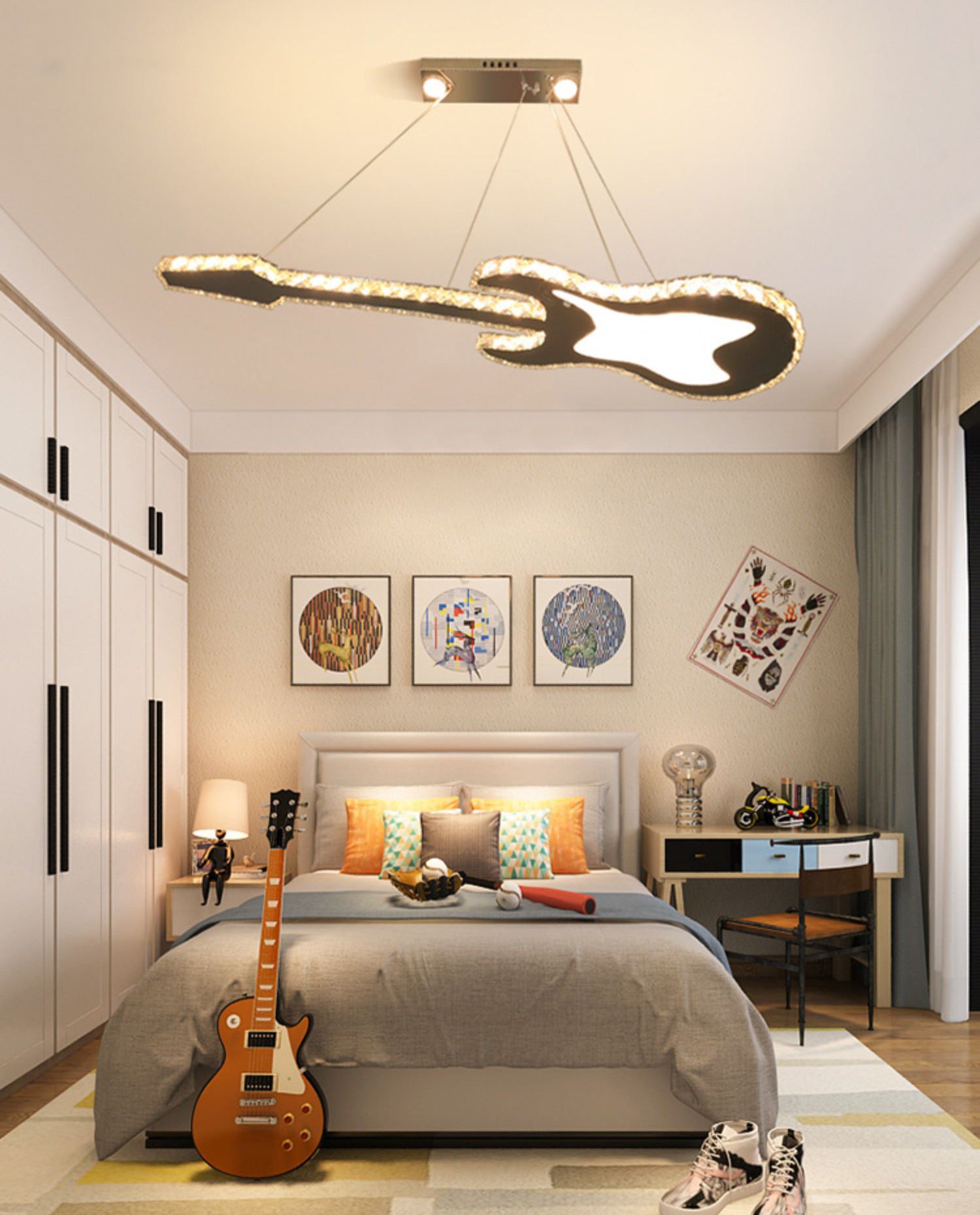 Modern Luxurious LED Island Pendant Lighting Guitar Crystal Decoration Island Ceiling Light for Living Room