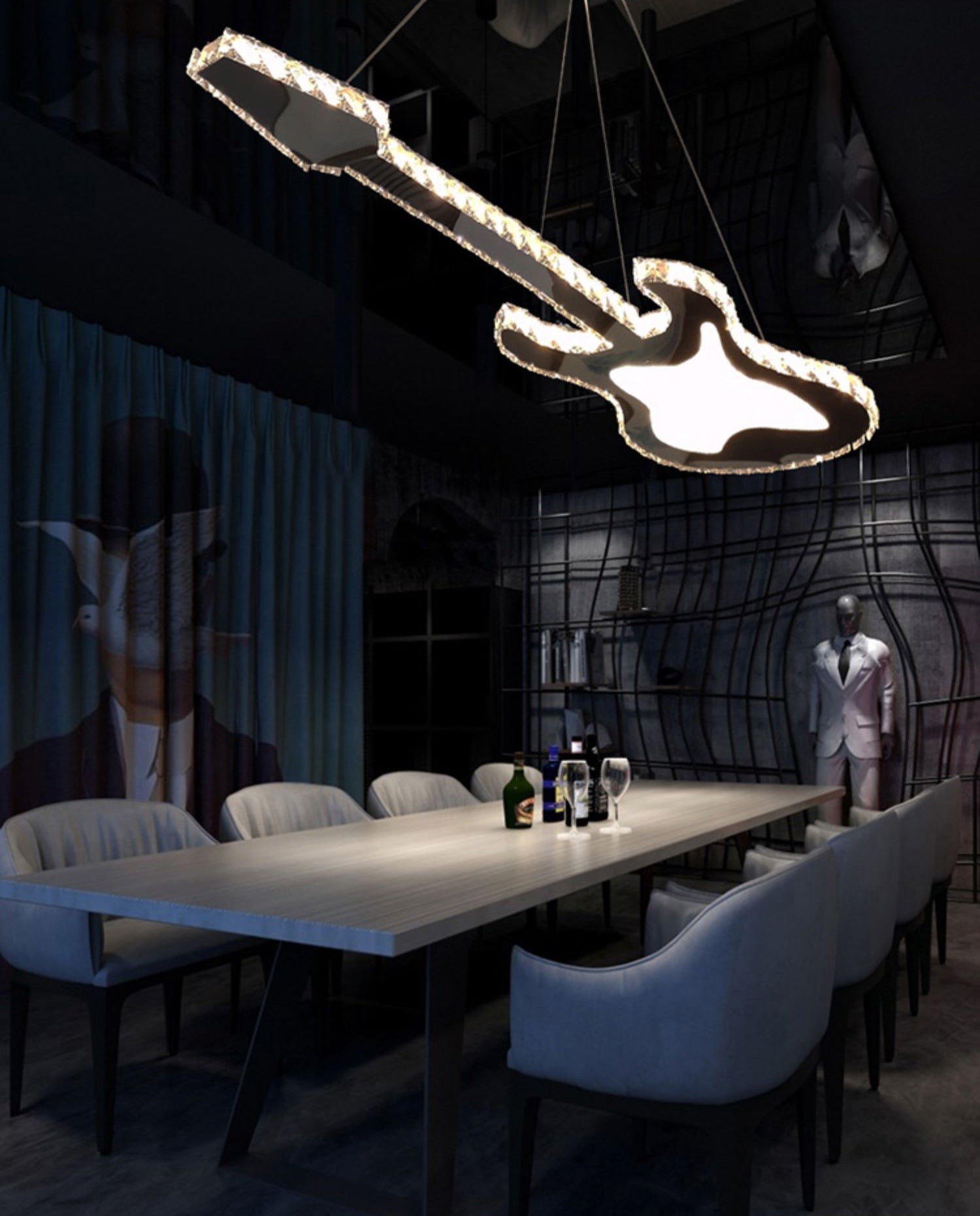 Modern Luxurious LED Island Pendant Lighting Guitar Crystal Decoration Island Ceiling Light for Living Room