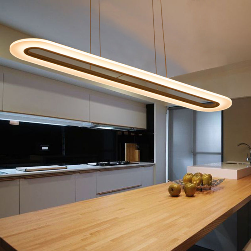 Modern Minimalist Oval Island Light Acrylic LED Strip Restaurant Pendant Lighting In White
