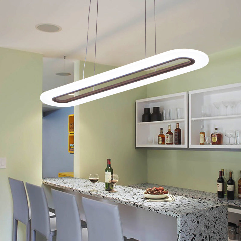 Modern Minimalist Oval Island Light Acrylic LED Strip Restaurant Pendant Lighting In White