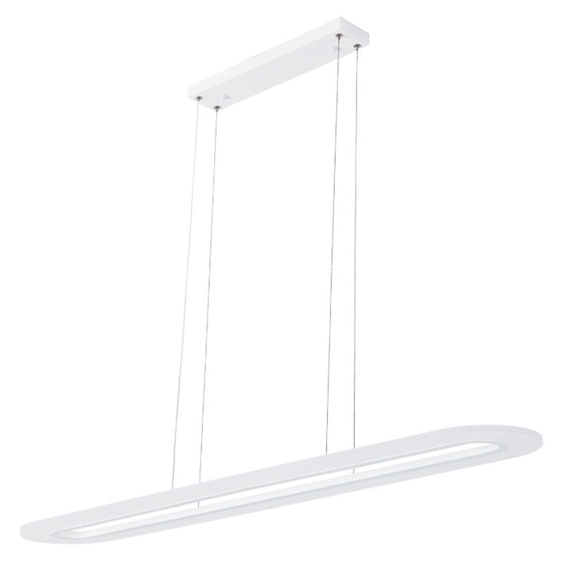 Modern Minimalist Oval Island Light Acrylic LED Strip Restaurant Pendant Lighting In White