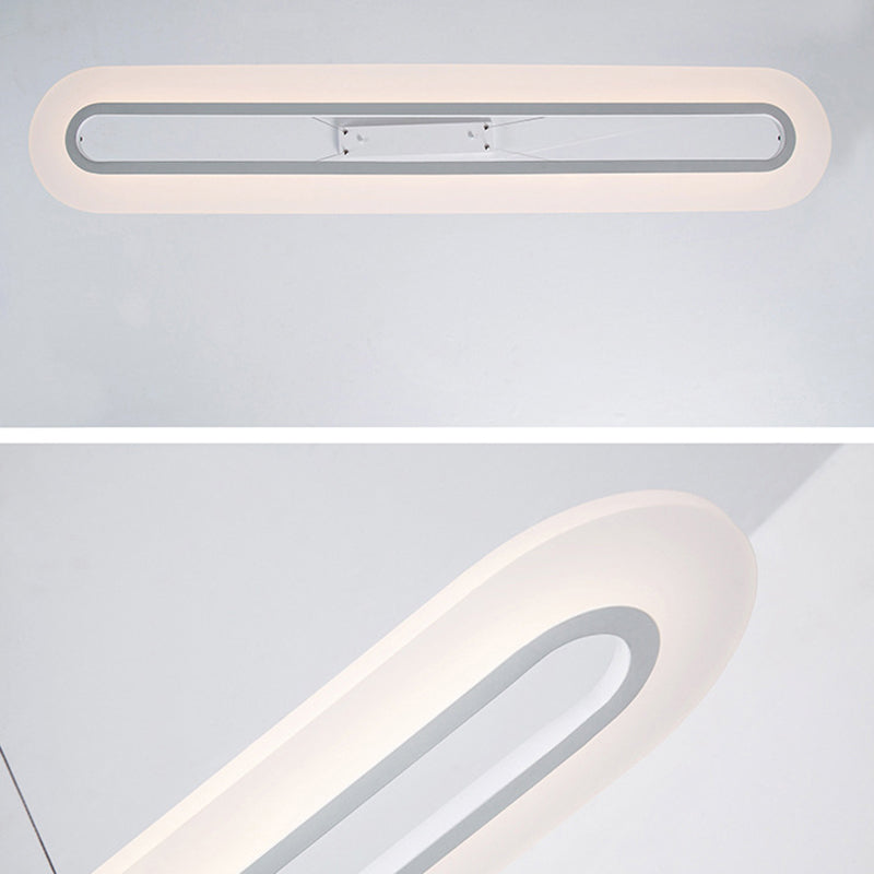 Modern Minimalist Oval Island Light Acrylic LED Strip Restaurant Pendant Lighting In White