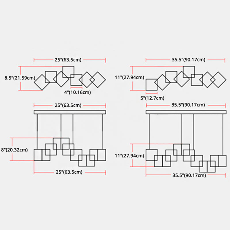 Multiple Square Island Pendant Lighting Modern Art Deco Metal LED Island Lamps for Art Gallery