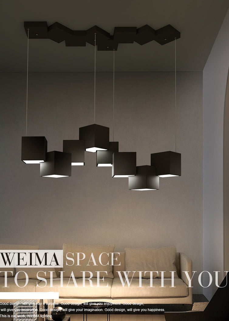 Multiple Square Island Pendant Lighting Modern Art Deco Metal LED Island Lamps for Art Gallery