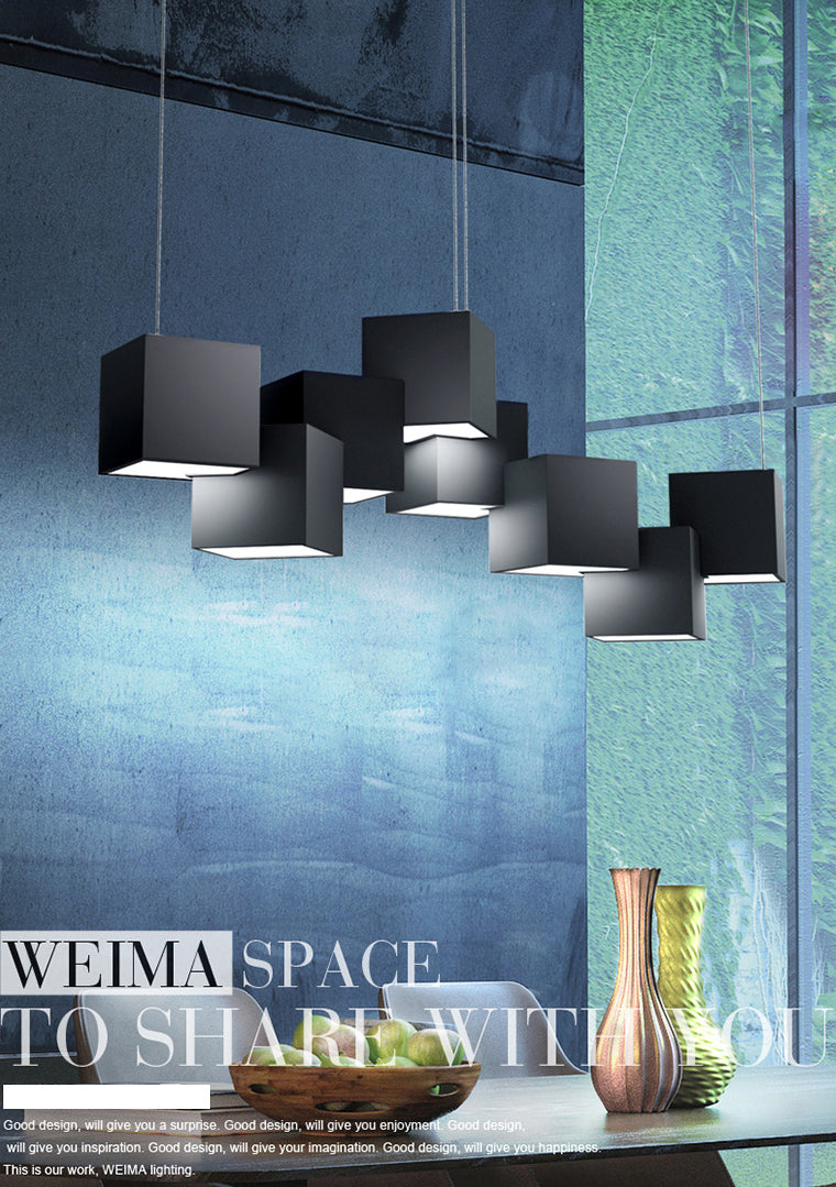 Multiple Square Island Pendant Lighting Modern Art Deco Metal LED Island Lamps for Art Gallery