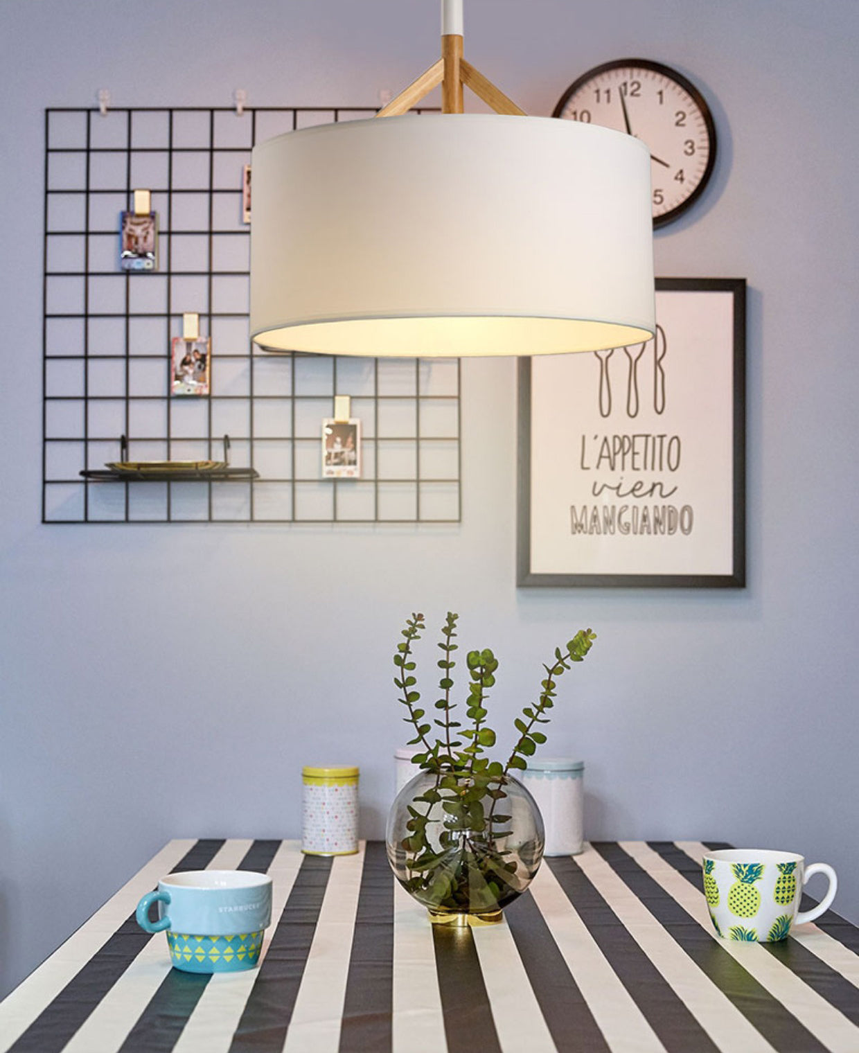 Lampada sospesa in tessuto in tessuto tamburo Modern Minimalist 1 Luce a sospensione Luce per camera da letto