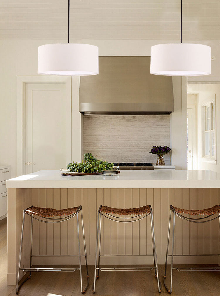 Lampada sospesa in tessuto in tessuto tamburo Modern Minimalist 1 Luce a sospensione Luce per camera da letto