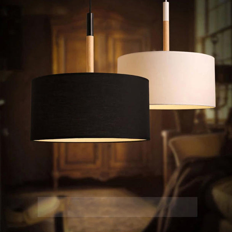 Drum Fabric Shade Pendant Hanging Lamp Modern Minimalist 1 Light Bedroom Hanging Ceiling Light