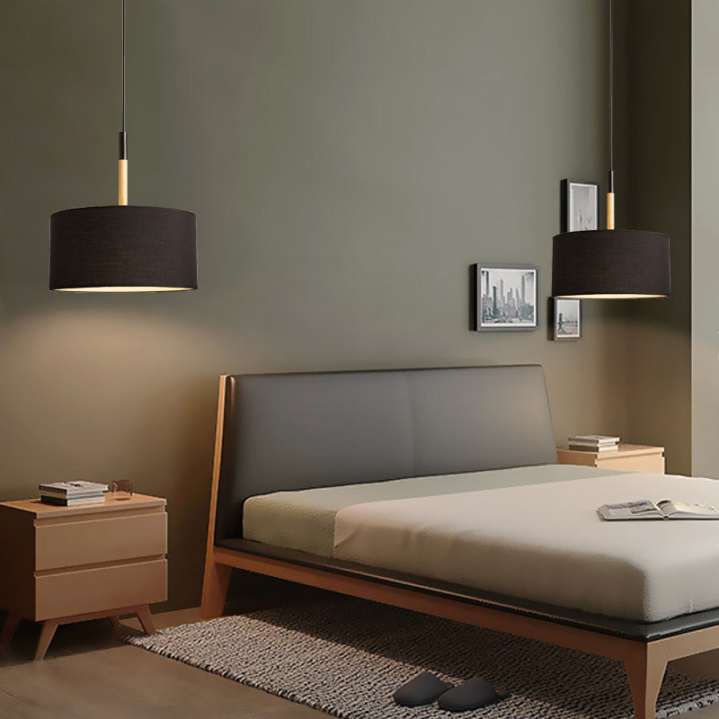 Drum Fabric Shade Pendant Hanging Lamp Modern Minimalist 1 Light Bedroom Hanging Ceiling Light