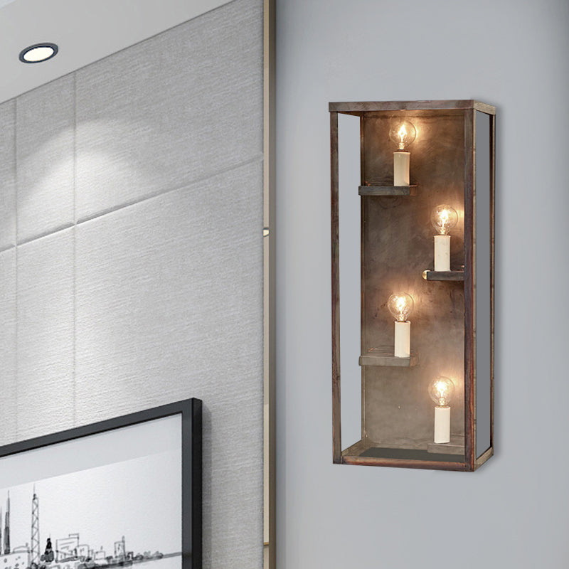 Cuboid Box Wall Mount Light Vintage Metallic and Clear Glass 4 Bulbs Gold/Black Sconce Light