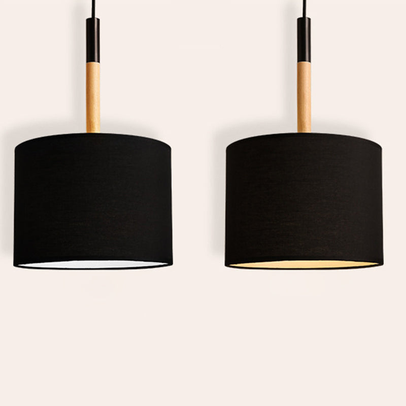Drum Fabric Shade Pendant Hanging Lamp Modern Minimalist 1 Light Bedroom Hanging Ceiling Light