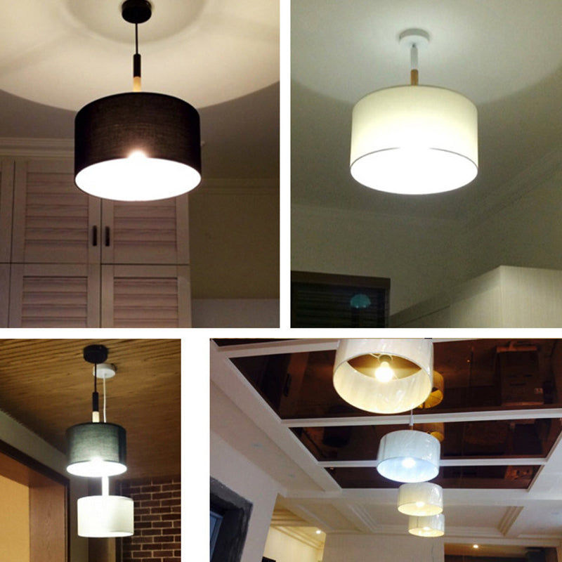 Drum Fabric Shade Pendant Hanging Lamp Modern Minimalist 1 Light Bedroom Hanging Ceiling Light