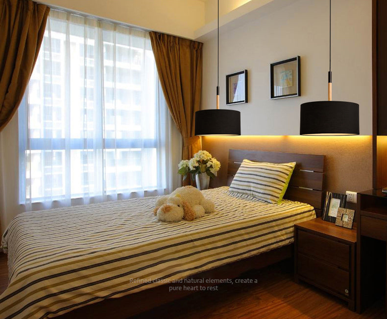 Drum Fabric Shade Pendant Hanging Lamp Modern Minimalist 1 Light Bedroom Hanging Ceiling Light