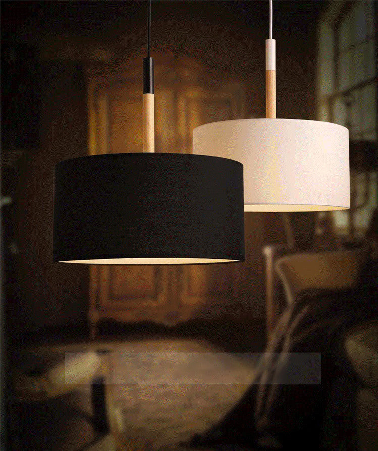 Drum Fabric Shade Pendant Hanging Lamp Modern Minimalist 1 Light Bedroom Hanging Ceiling Light