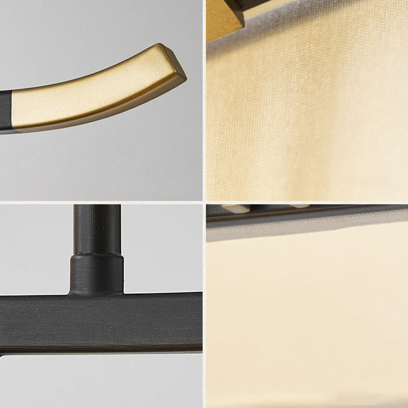 Rectangle Fabric Shade Pendant Hanging Lamp Chinese Style 1 Light Bedroom Hanging Ceiling Light