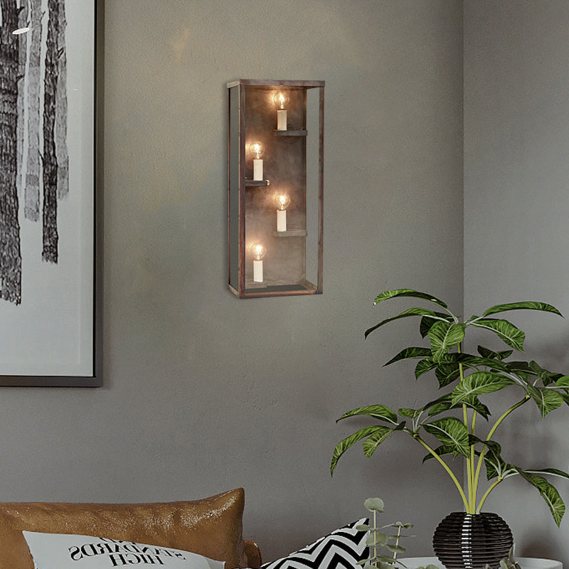 Cuboid Box Wall Mount Light Vintage Metallic and Clear Glass 4 Bulbs Gold/Black Sconce Light