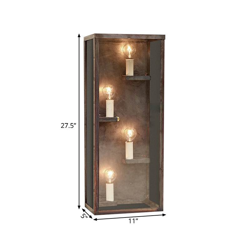 Cuboid Box Wall Mount Light Vintage Metallic and Clear Glass 4 Bulbs Gold/Black Sconce Light