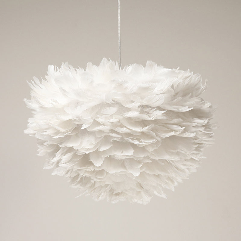 Art Deco White Feather Pendant Lighting Modern Nordic Creative Globe Hanging Ceiling Light for Bedroom