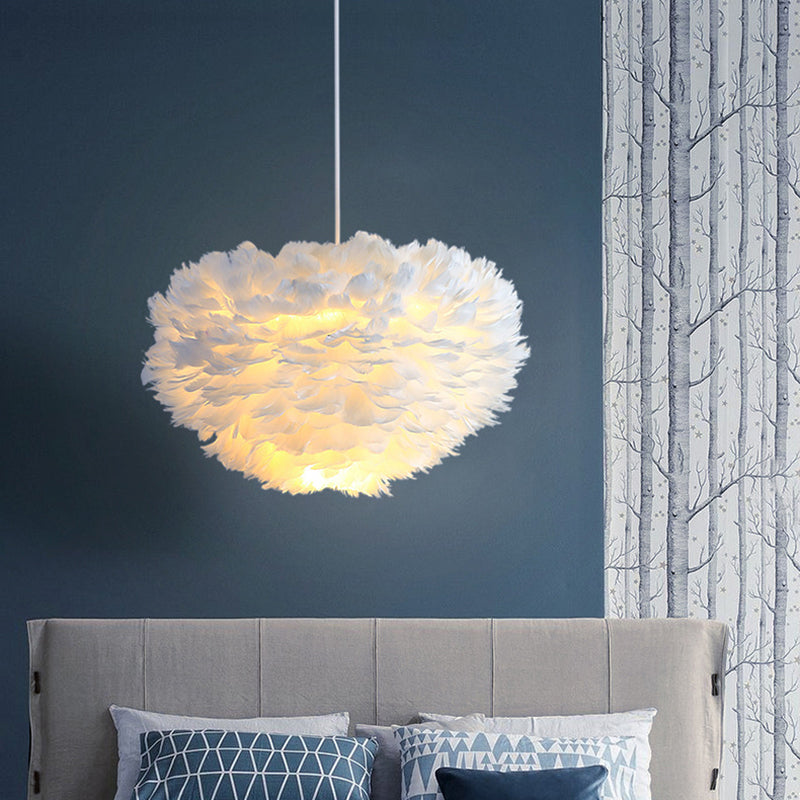 Art Deco Feather Pendant Lighting Modern Nordic Creative Globe Hanging Ceiling Light for Bedroom